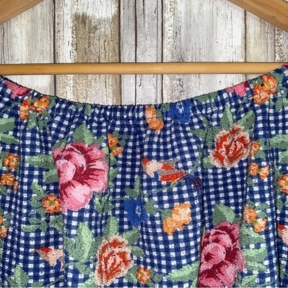 Jodifl Blue Gingham Off The Shoulder Crop Floral Blouse - Picture 4 of 5